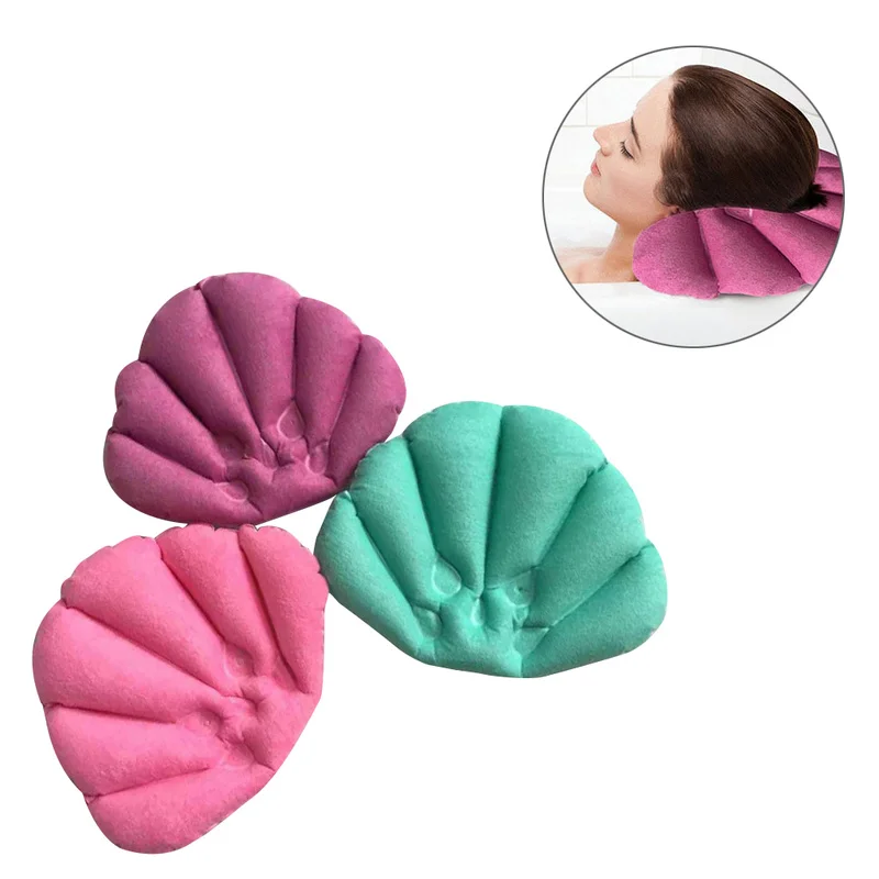 Bath Pillow Inflatable Spa Pillow Soft Back Neck Cushion with Suction