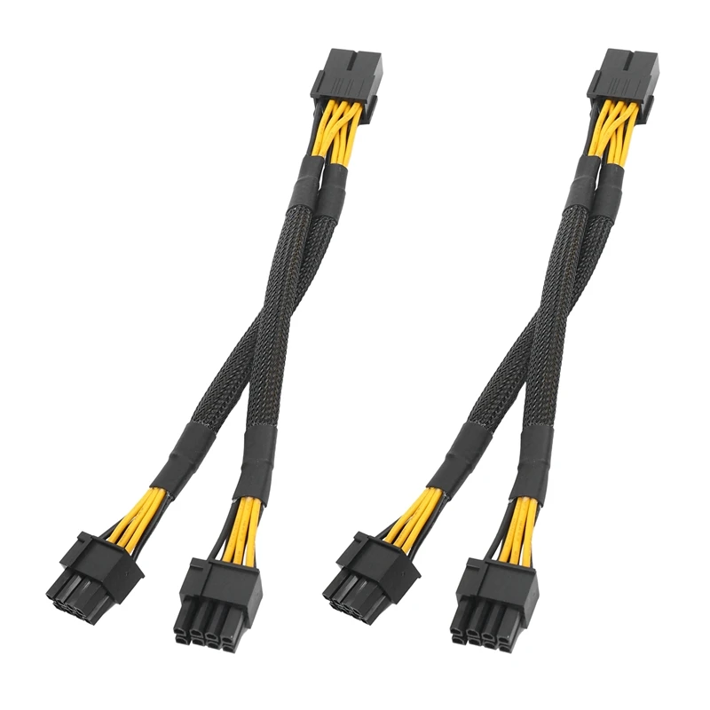 

2PCS GPU Pcie 8 Pin Female To Dual 2X 8 Pin (6+2) Male PCI Express Power Adapter Braided Y-Splitter Extension Cable
