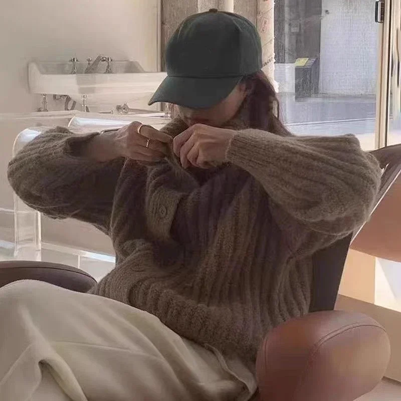 Autumn and Winter New Turtleneck Women's Cardigan Long-sleeved Sweater Fashion Button Single-breasted Casual Jacket