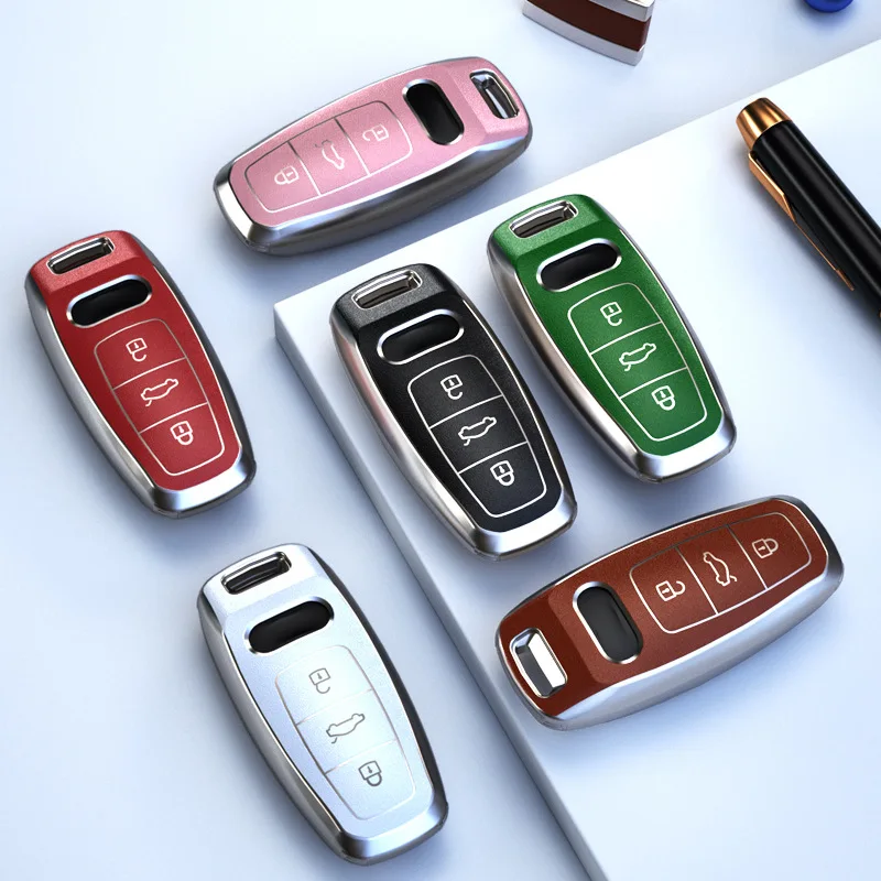 

Leather TPU Car Remote Key Case Cover Fob For Audi A6 A7 A8 C8 Q8 D5 E-Tron Key Case Luxury Protector Keyless Inter Accessories