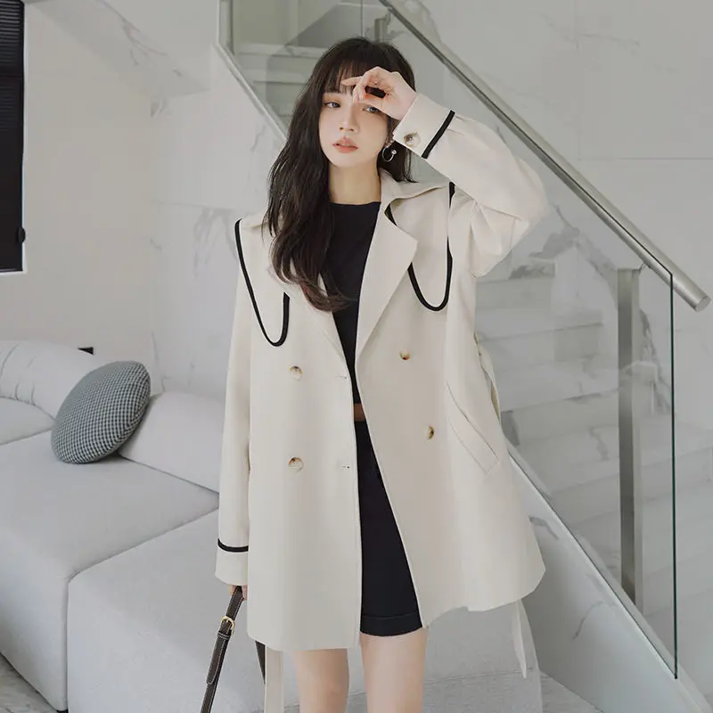 

2023 платок контрастная ветровка Осенняя женская одежда Дизайнерская верхняя одежда в Корейском стиле Модный Тренч с поясом Z988