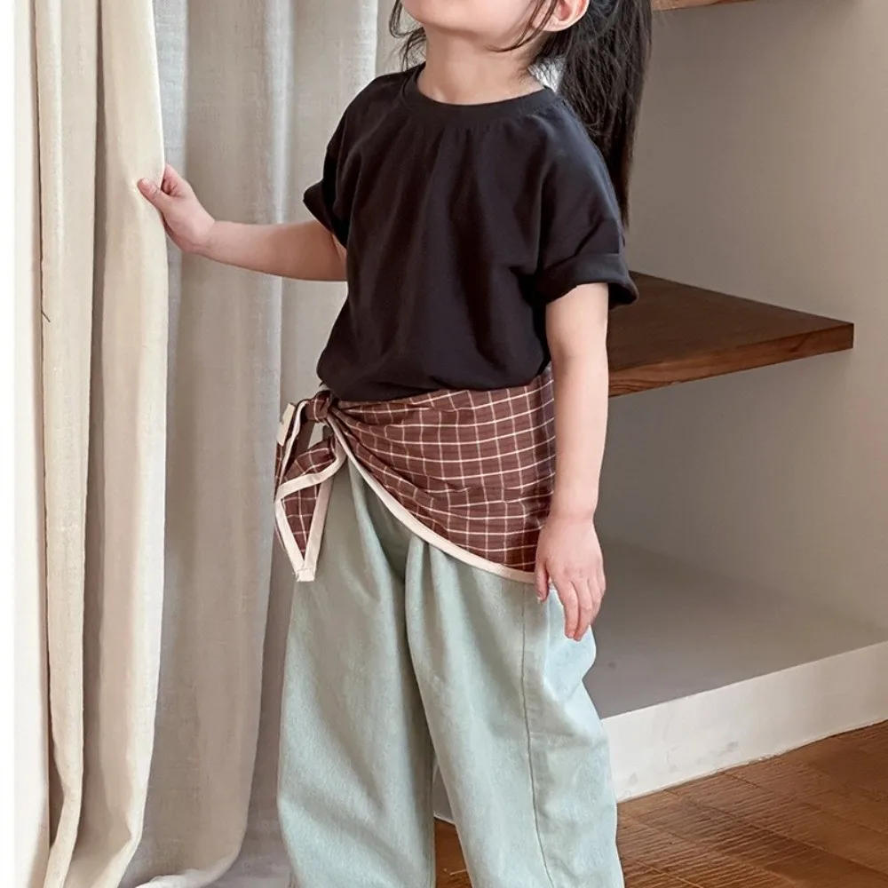 빈티지 한국 어린이 스카프 스트라이프 달콤한 삼각형 반다나 남아 여아 체크 무늬 허리 스카프 봄 가을