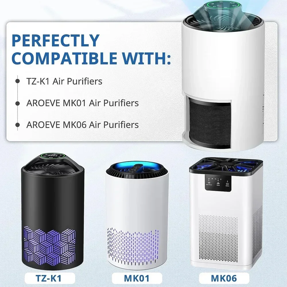 Air Purifier Parts - Filter Compatible With ToLife TZ-K1, AROEVE MK01 MK06, Activated Carbon Pre-filter, 360° Rotating