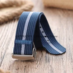 Waterproof Nylon Canvas Military Sport Watch Strap with Folding Buckle - 22mm (Blue White Blue)