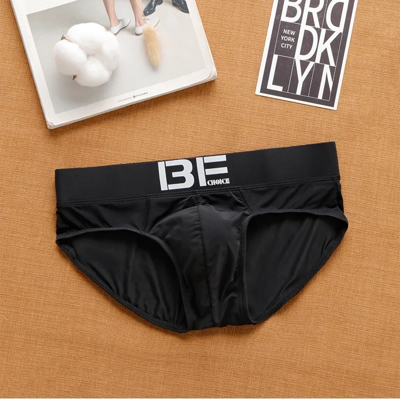 Men's underwear low waist sexy tide letter elastic close-fitting ice silk youth briefs 6