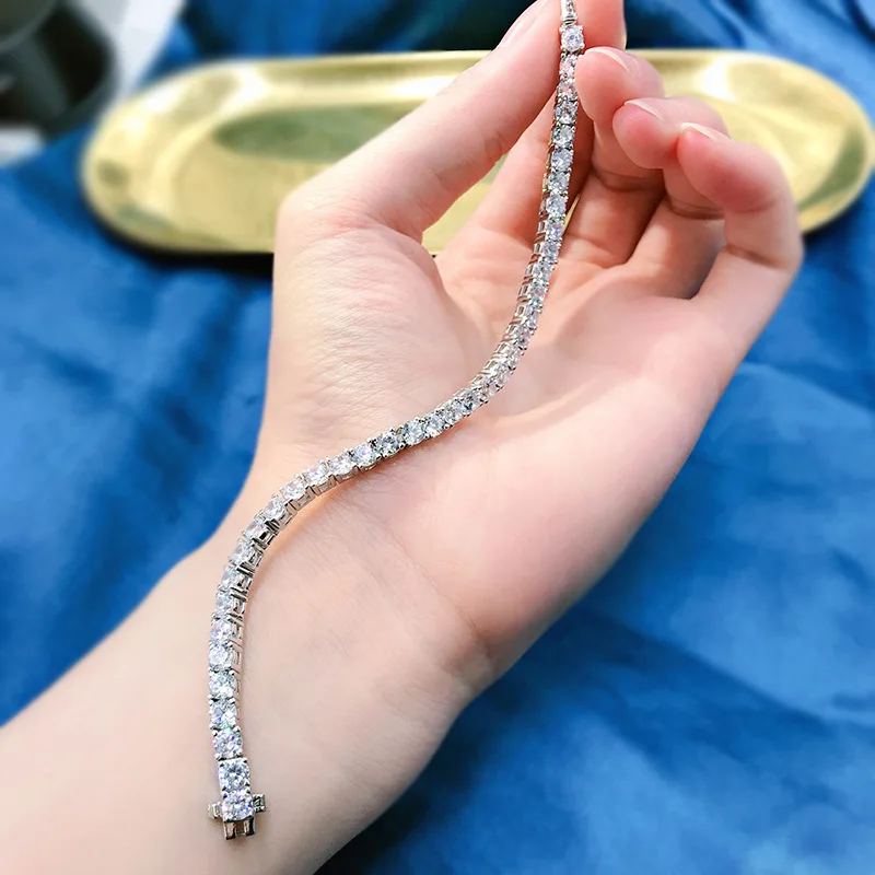 

100% 925 Sterling Silver 4MM Simulated Moissanite Diamond Charm Tennis Bracelets 18k White Gold Color Fine Jewelry Wholesale