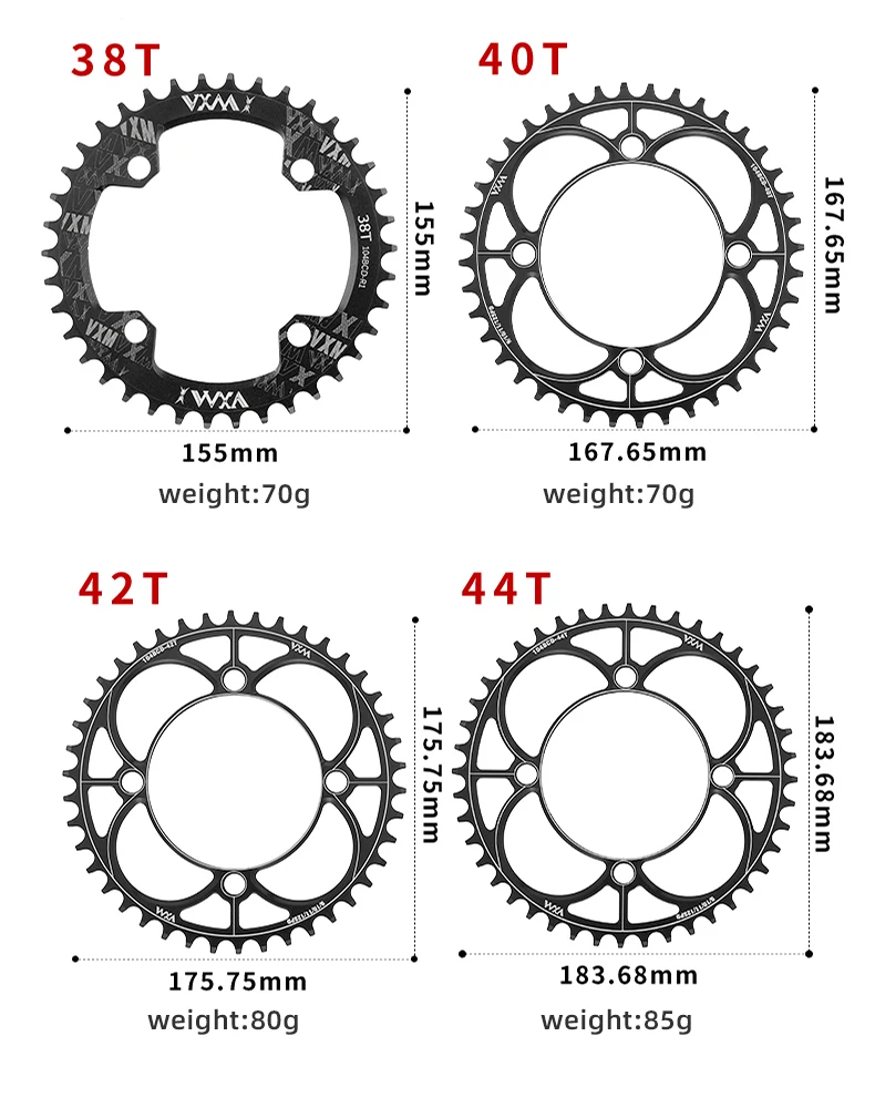 Vxm schmaler breiter kettenring 104 bcd mit schrauben 30t-52t mtb kettenring oval/rund coroa 104bcd 38 36 zähne 8v 9v 10v 11v 12v – Detail 5