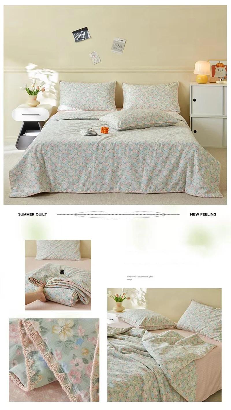 100 % Baumwoll-Gaze-Steppdecke mit Spitze und Blumenmuster, Klasse A, Bettwäsche in Twin- und Queen-Size, Sommerdecke für Kinder, Einzel- und Doppelbettdecke – Detail 15