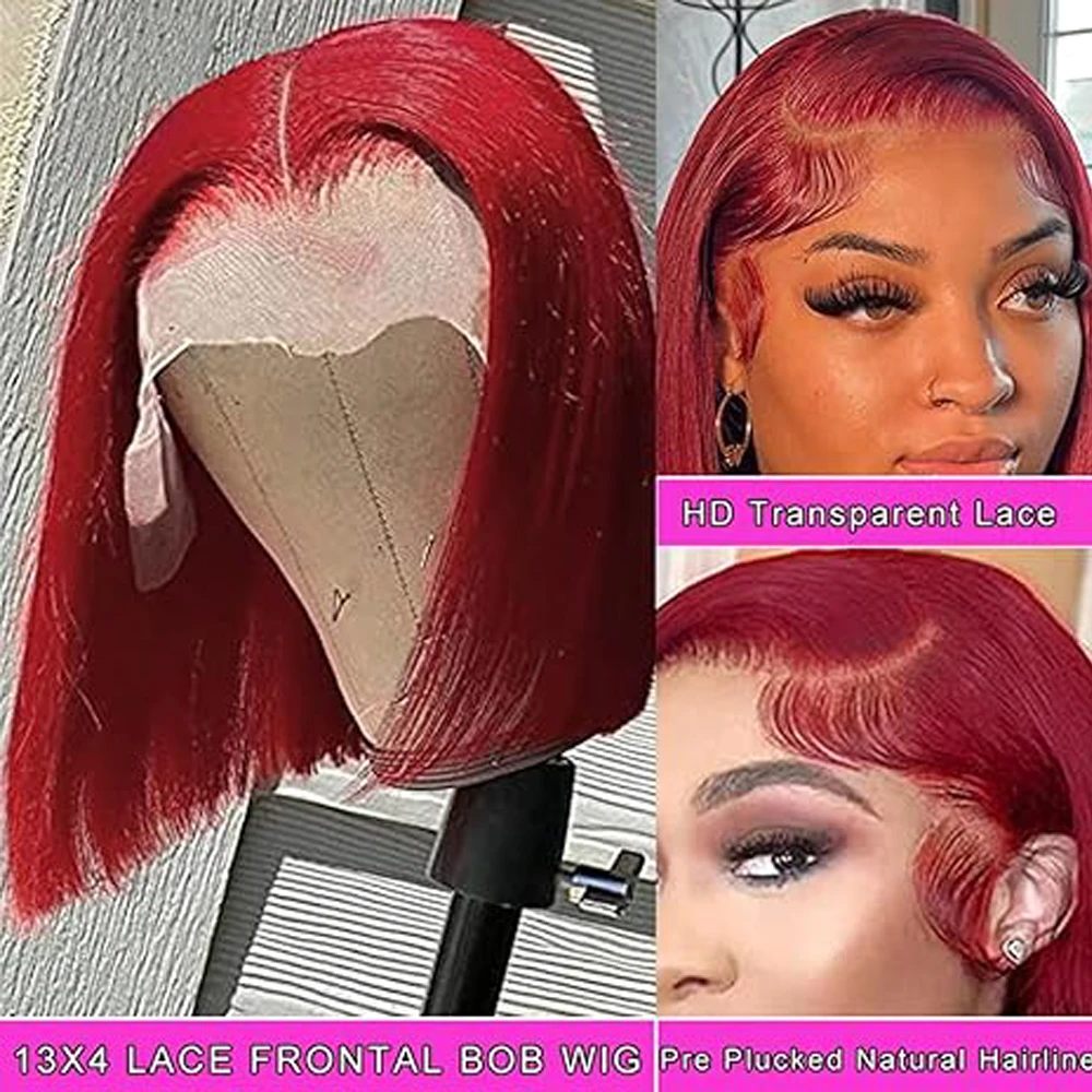 Women Straight Short Bob Lace Front Human Hair Wigs Blonde Brown 99j Burgundy Black 13x4 HD Transparent Lace Frontal