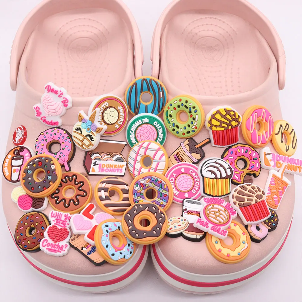 

Wholesale 50pcs PVC Shoe Charms Food Dessert Donut Coffee Milk Tea Accessories Shoe Buckles For Croc Jibz Kids Party Present