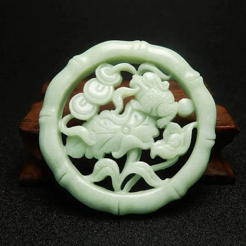 Natural Bean Green Handmade Carved Plum Blossom Jade Pendant, Fashionable Boutique Jewelry, Men's and Women's Magpie Necklace