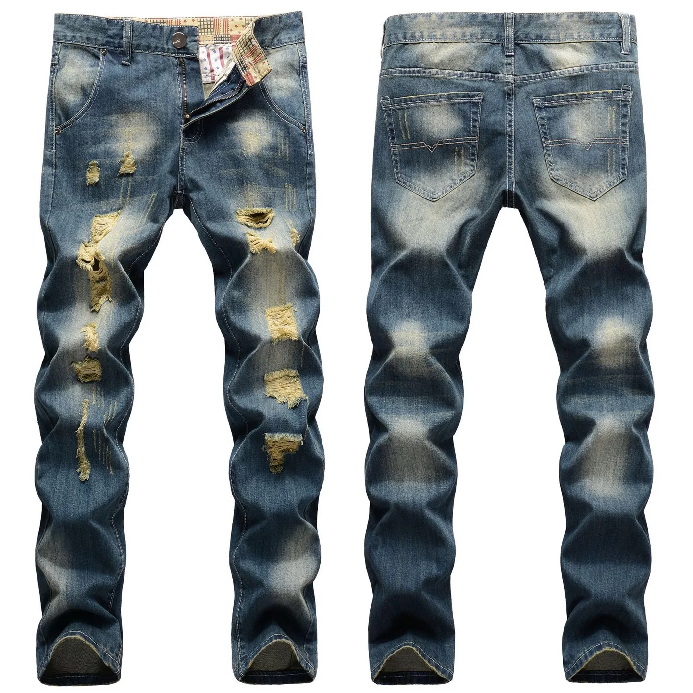 

2024 new ripped jeans men slim straight tube large size fashion Korean version of the trend personality beggar long pants