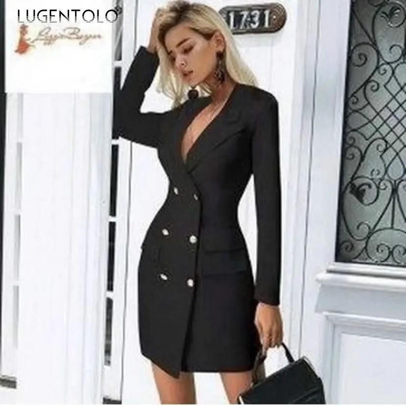 

Women Elegant Trench Double Breasted Spring Summer Thin Coat Slim Lapel Solid Office Lady Casual Simple Short Trench Lugentolo