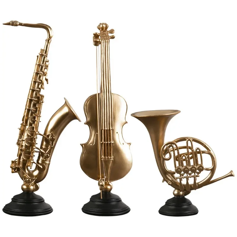 European Style Light Luxury Musical Instrument Ornaments Music Art Resin Crafts Violin Saxophone French Horn Decorative Articles