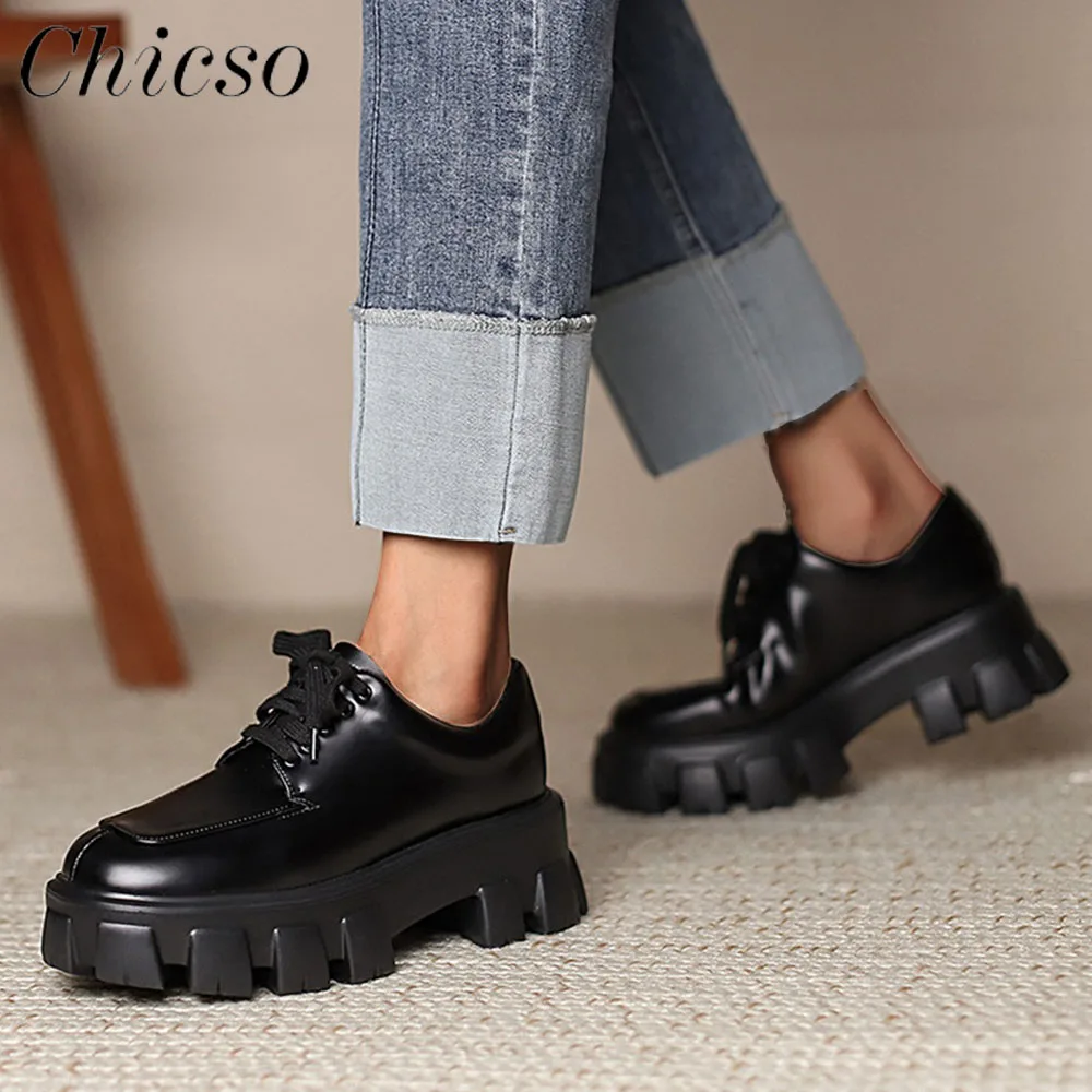 

British Style Leather Shoes Women 2023 New Shallow College Style Single Shoes 34-40 Large-Sized Female 7CM Home Office Loafers