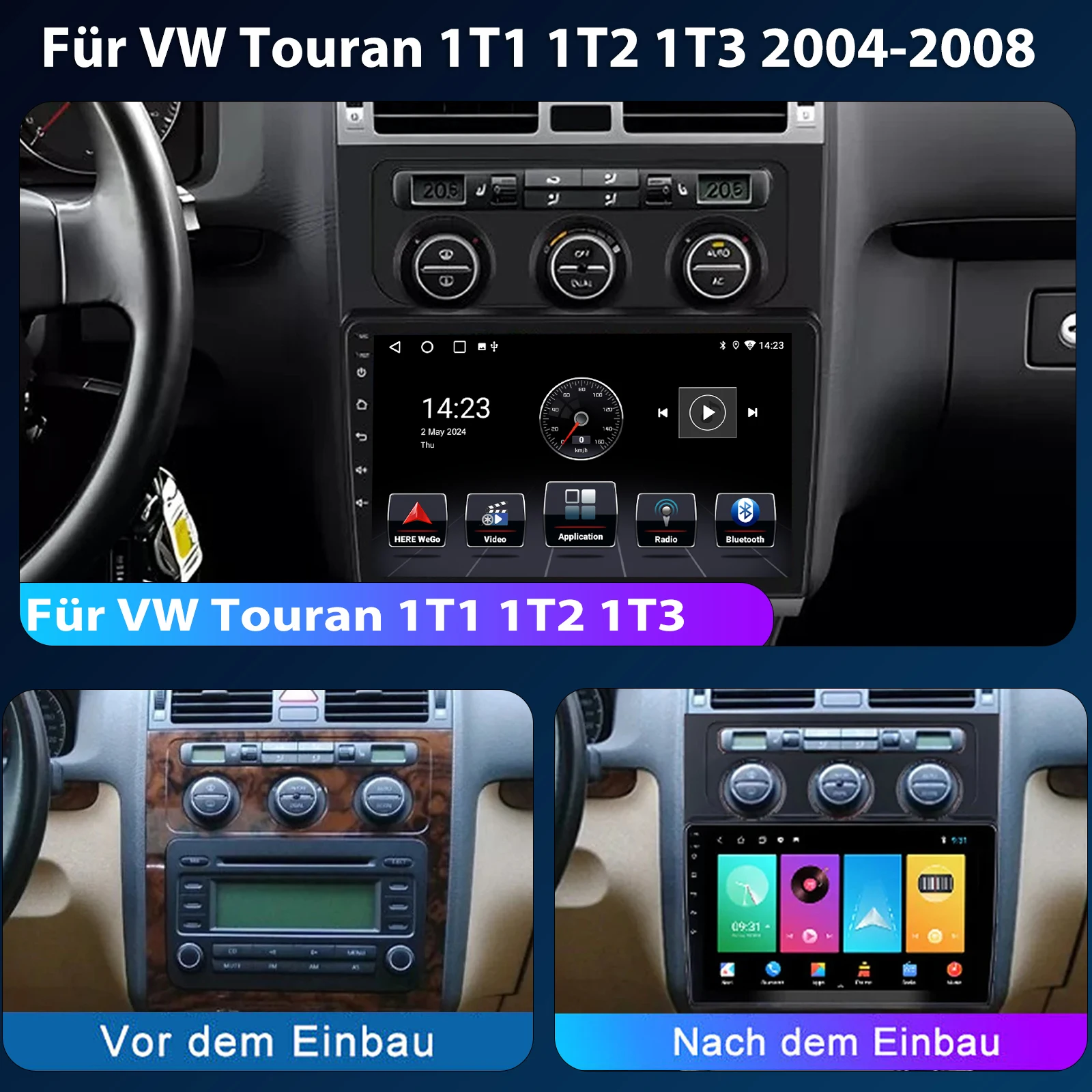 ESSGOO 10 Zoll für VW Touran 1T1 1T2 1T3 2003-10 Android 15 Wireless Carplay Autoradio GPS NAV WIFI SWC BT Mirror Link RDS FM – Detail 7