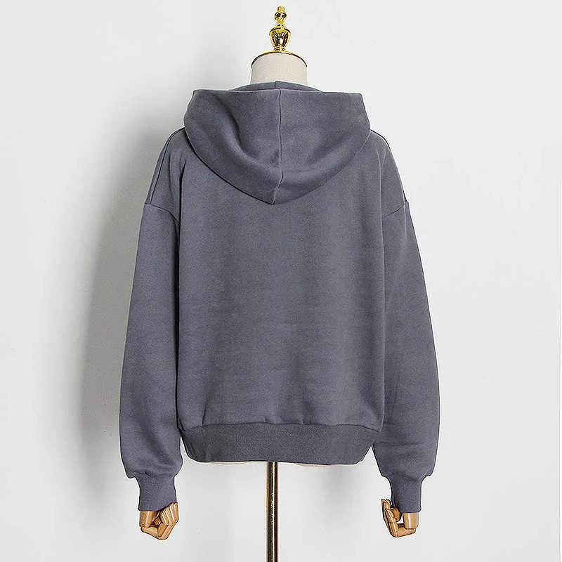 Autum Casual Solid Sweatshirt for Women Hooded Collar Long Sleeve Zipper Design Hollow Out Sweatshirts Female Fashion Outerwear