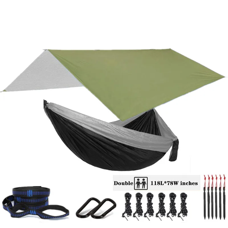 Oversized Double 118inx79in Hammock with 118inx118in Rain Fly Tarp, Indoor Outdoor Backpacking Survival & Travel Camping Hammock 