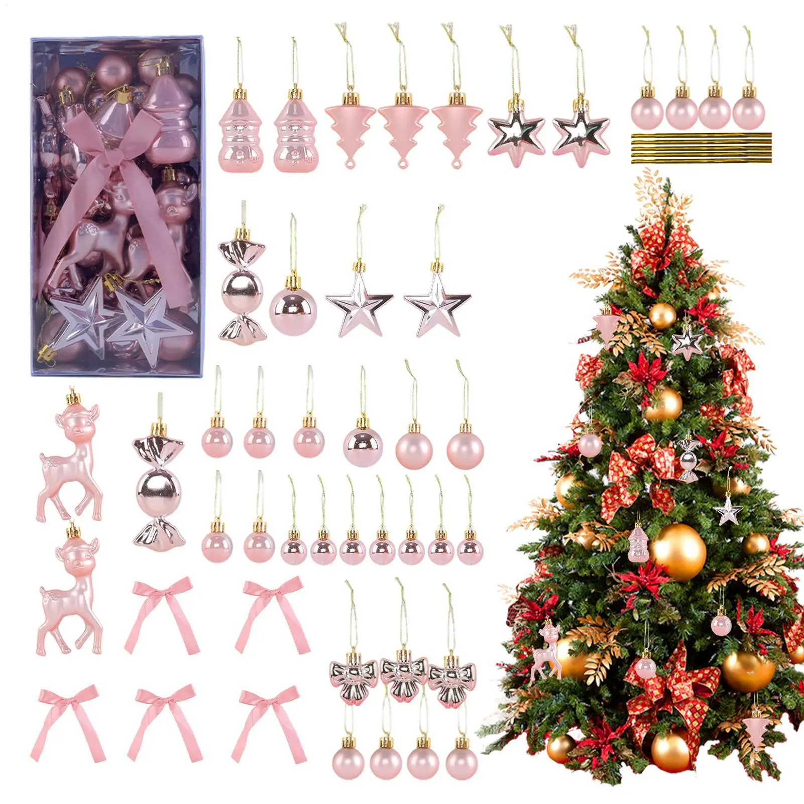 Christmas Tree Ornaments Set 45Pcs Xmas Party Decoration Christmas Balls Decoration for Railing Window Christmas Home Decor