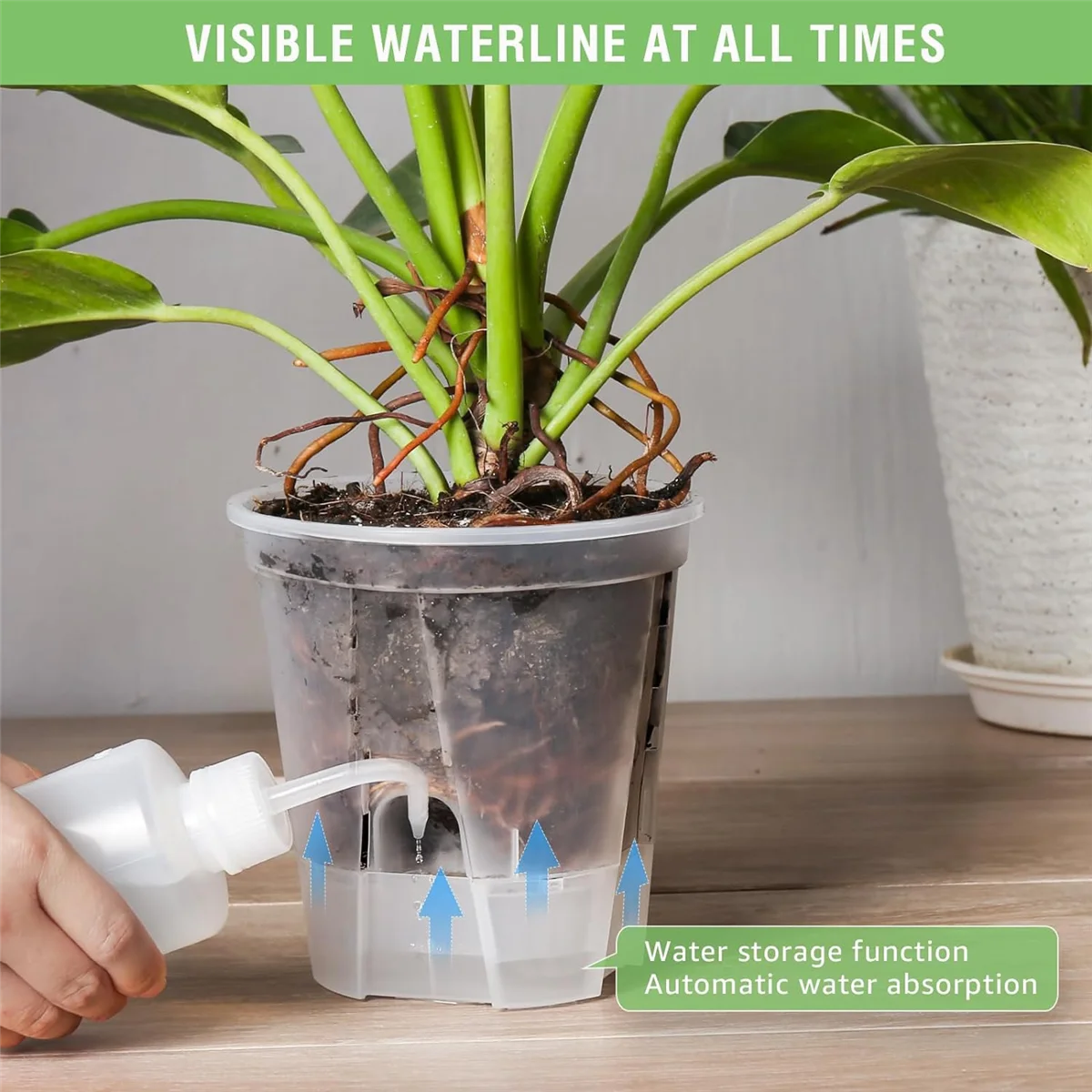 6 Inch Transparent Plastic Garden Pots Self Watering 5 Pack Plastic Nursery Plant Pots with Deep Reservior plastic garden pots