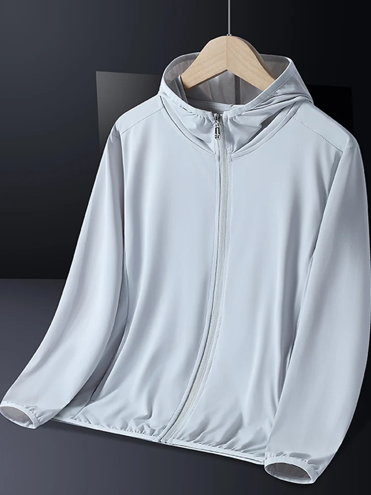 아동용 경량 통기성 자외선 차단 의류 아이스 실크 선스크린 아웃웨어 여름용 얇은 스탠다드 핏 후드 지퍼