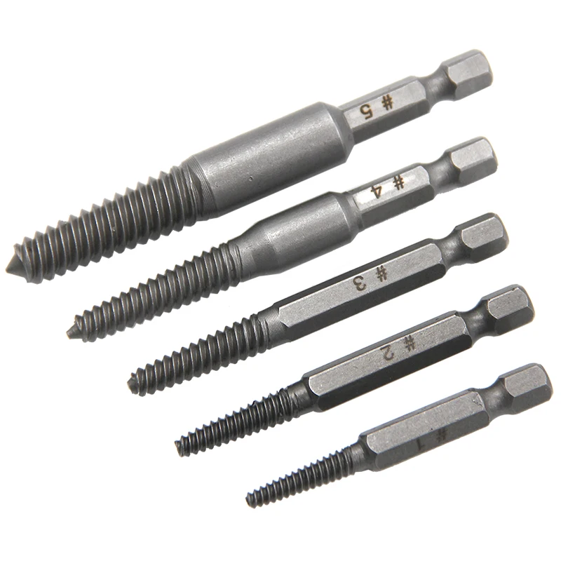 5pc Screw Extractor Set Hex Handle Broken Head Screw Removal