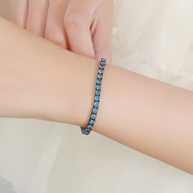 3-5mm Royal Blue VVS1 Moissanite Tennis Bracelet 925 Sterling Silver Plating Gun Black Diamond Link Chain Bracelets Pass Tester
