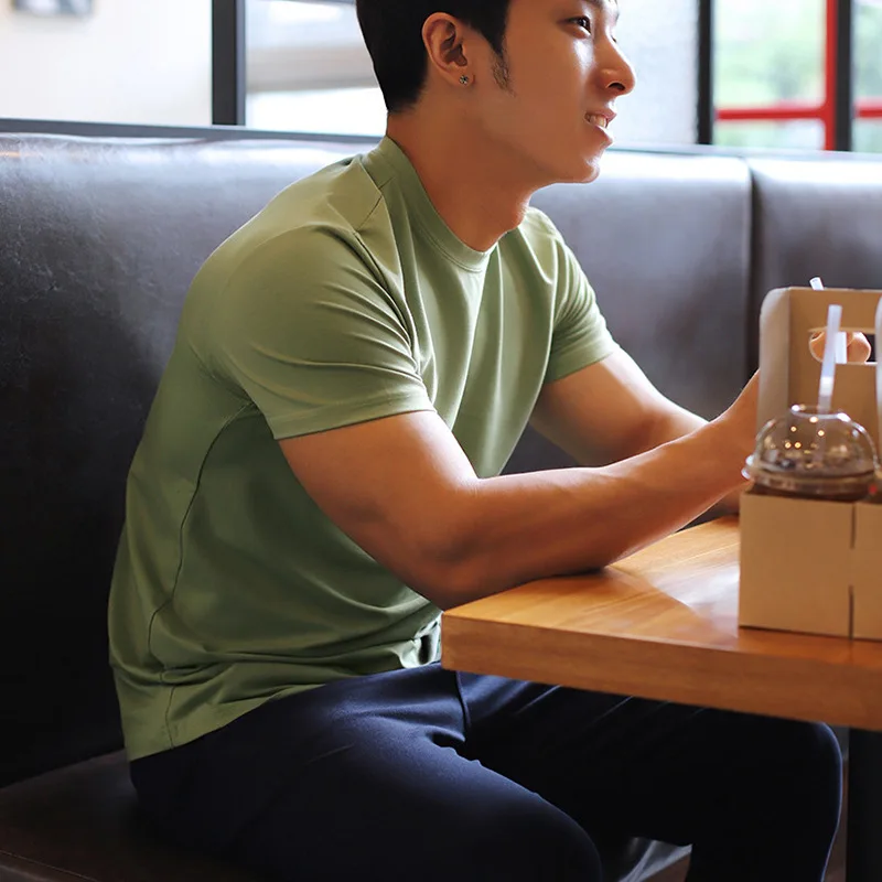 Summer Gym Slim-fit Sports Short Sleeve T-shirt Men's Elastic Quick Dry Fitness Muscle Tights Solid Color Shirt Casual Clothing 4 Summer Gym Slim-fit Sports Short Sleeve T-shirt Men's Elastic Quick Dry Fitness Muscle Tights Solid Color Shirt Casual Clothing 4