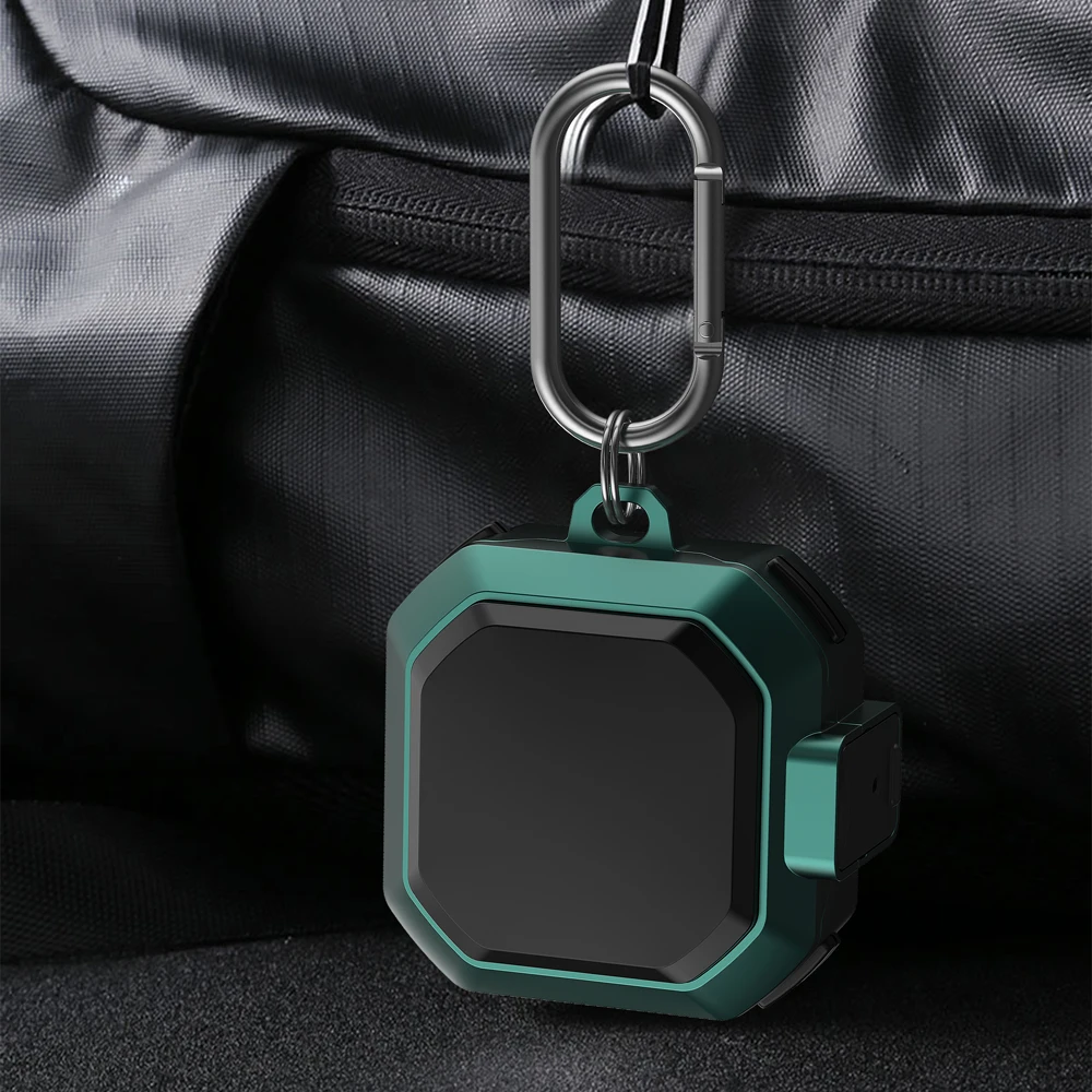 Shockproof Locking Earphone Case with Keychain for Full Protection - Black