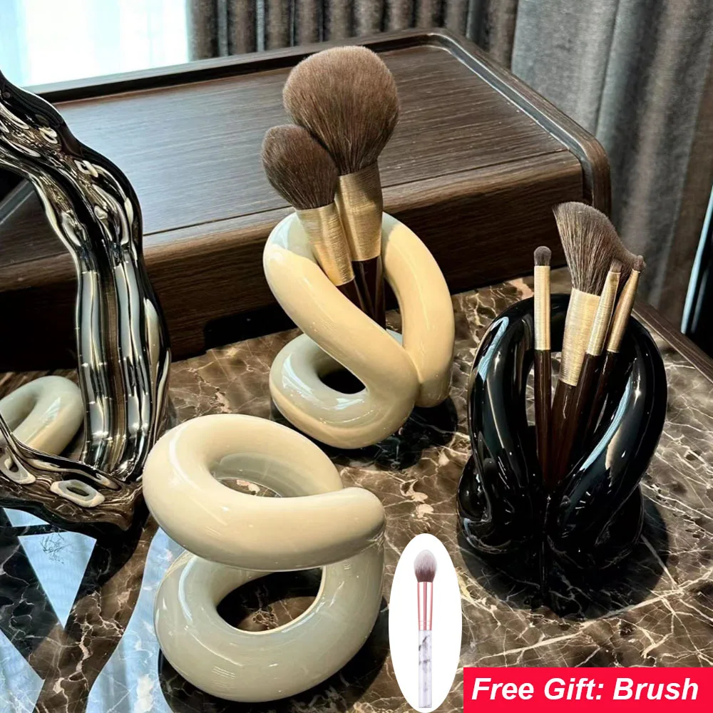 

Luxury Ceramic Makeup Brush Holder Toothbrush Holder Korean Style Kawaii Storage Rack Cute Home Decoration Accessories Decor