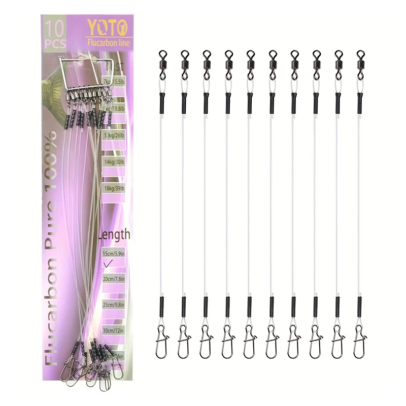 10PCS 100% Fluorocarbon Fishing Line Fishing Rod Fluorocarbon Line With Rolling Swivel And Quick Lock Pressure Test 7-18kg 4