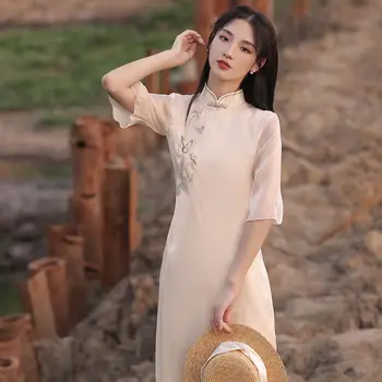 2025 tradizionale vietnamico ao dai vestito cinese chiffon cheongsam orientale casual quotidiano colletto rialzato migliorato abito qipao a80 1