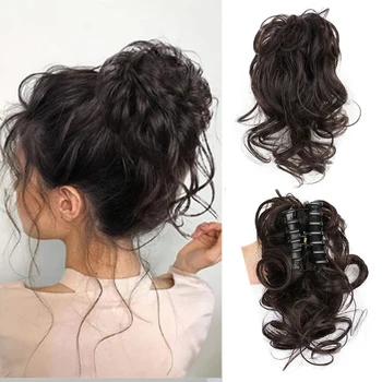 Chignon sintetico Chignon disordinato Artiglio Clip nei capelli Capelli ricci ondulati Chignon Estensioni coda di cavallo Scrunchie Posticci per le donne