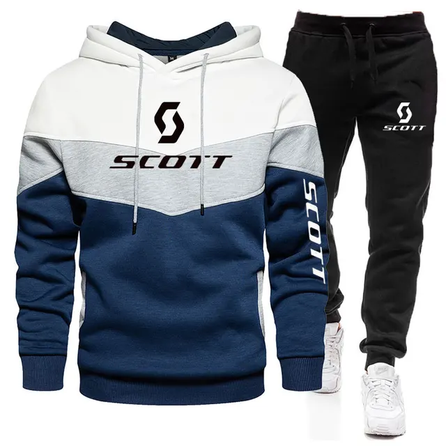 Ensemble de survêtement pour homme automne-hiver, sweat-shirt à capuche + pantalon de jogging à poignets élastiques, tenue de sport décontractée pour la course à pied et la salle de sport 1