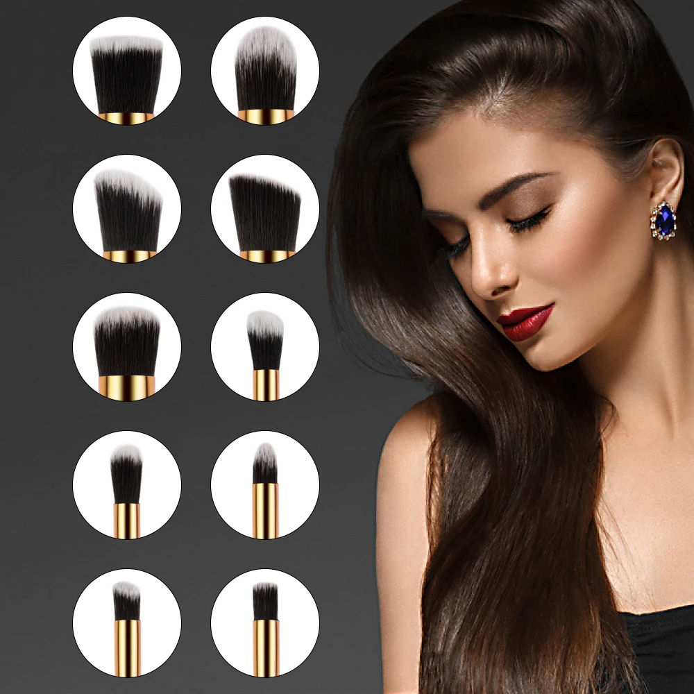 Kaizm Makeup Brushes Set 10pcs Cosmetic Brushes Makeup Instruments Tools Eyeshadow Foundation Concealer Brush Female Makeup