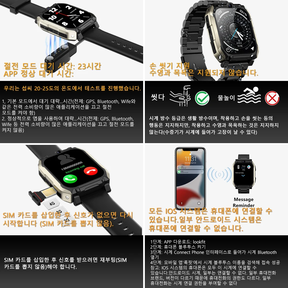 XUESEVEN KOM8 4G LTE HD 듀얼 카메라 Smartwatch 얼굴 인식 GPS SIM 카드 Google Play Store 결제 기능 남성용 시계 전화