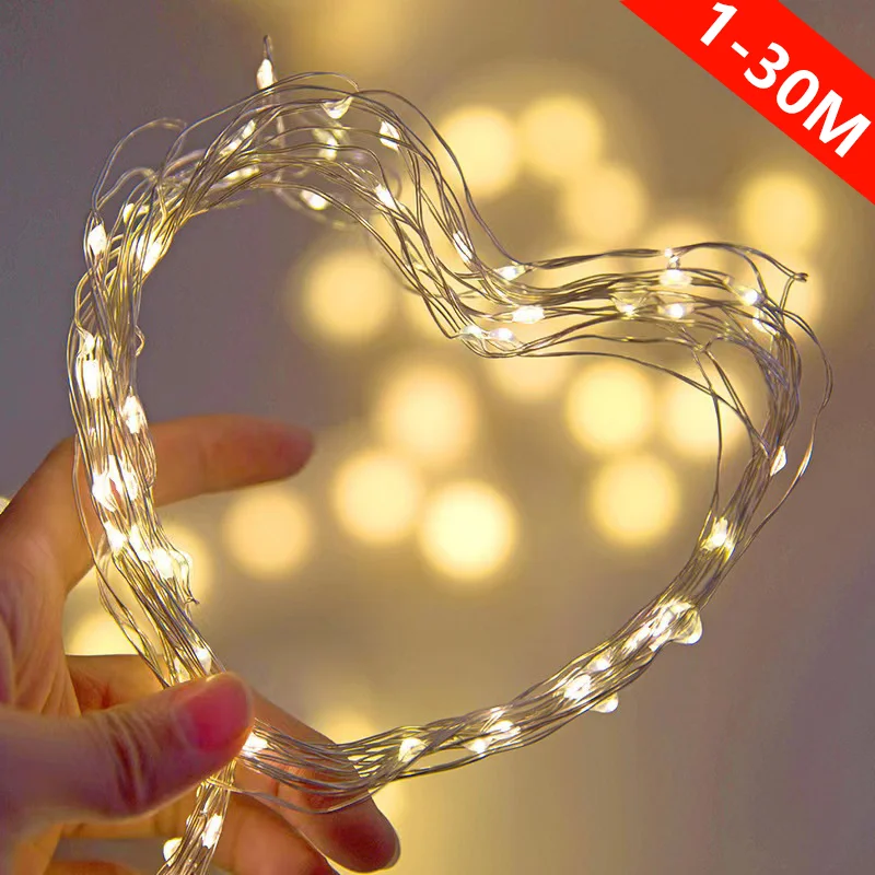 

30M LED Copper Wire String Lights Battery Powered Garland Fairy Lighting Strings for Holiday Christmas Wedding Party Decoration