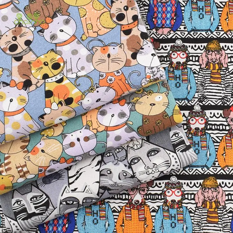 Chainho,Cotton Canvas Fabric,Handmade Sewing & Quilting Cloth,Cartoon Series,Sofa,Curtain,Bag,Cushion Material,3 Size,CF23