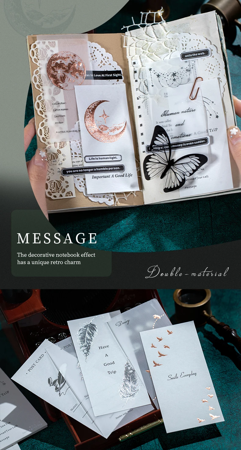 Journal GO 20 Stück Mondlicht-Nachricht, goldenes Silber, Vergoldung, zerreißbare Notizen, Retro-Material, Papier, kreativ, DIY, handgefertigt, Scrapbooking – Detail 10