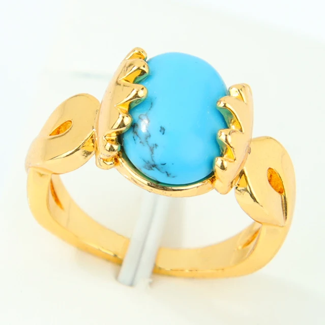 Elegant Dubai Fashion Turquoise Ring: 21k Gold Plated Bridal Wedding Jewelry