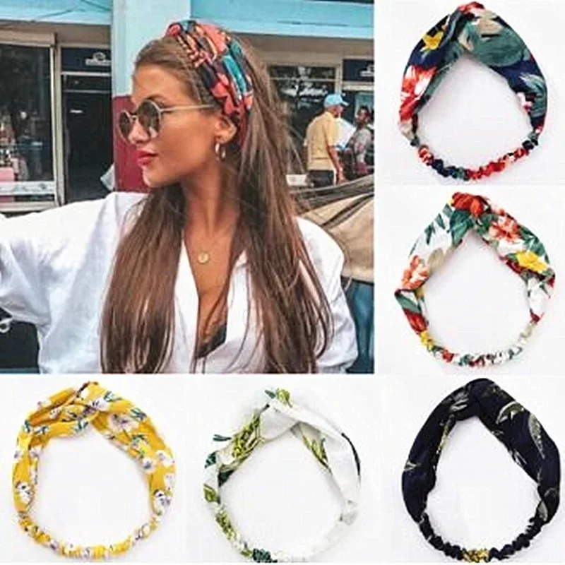 Mode Frauen Mädchen Sommer Böhmischen Haar Bands Print Stirnbänder Vintage Kreuz Turban Verband Bandanas Hair Haar Zubehör