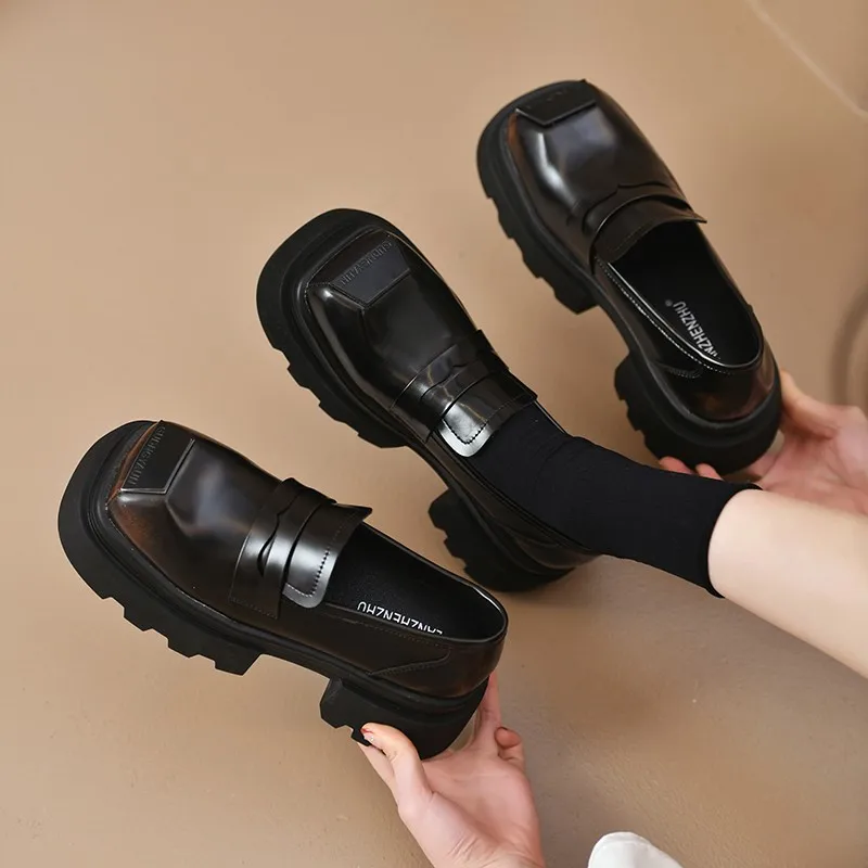 Oxford Shoes for Women High Heels Patent Leather Chunky Platform Shoes Woman Loafers Slip On Black Jk Uniform Shoes Mary Janes 3