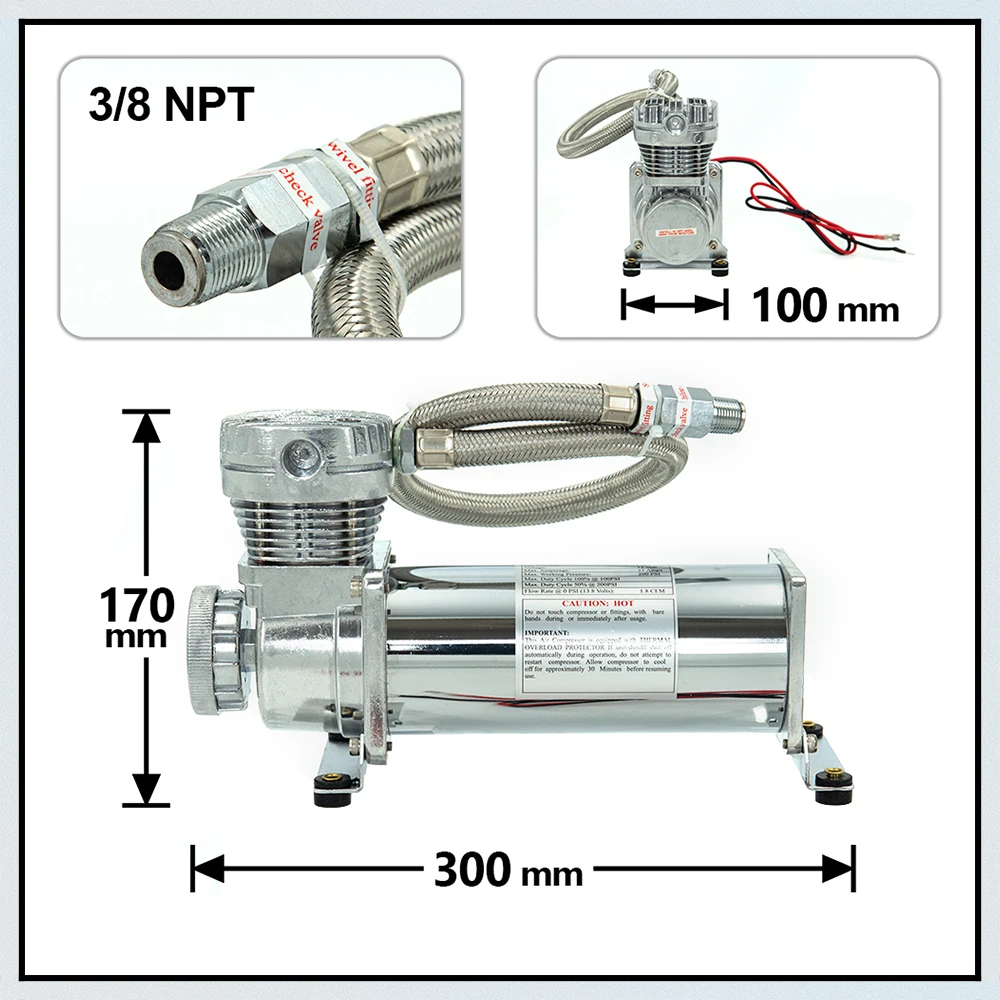 Car Air Suspension Compressor Universal DC 12V 480c MAXPOWER 200 PSI OUTLET 1/4 NPT 3/8 NPT 14ASC