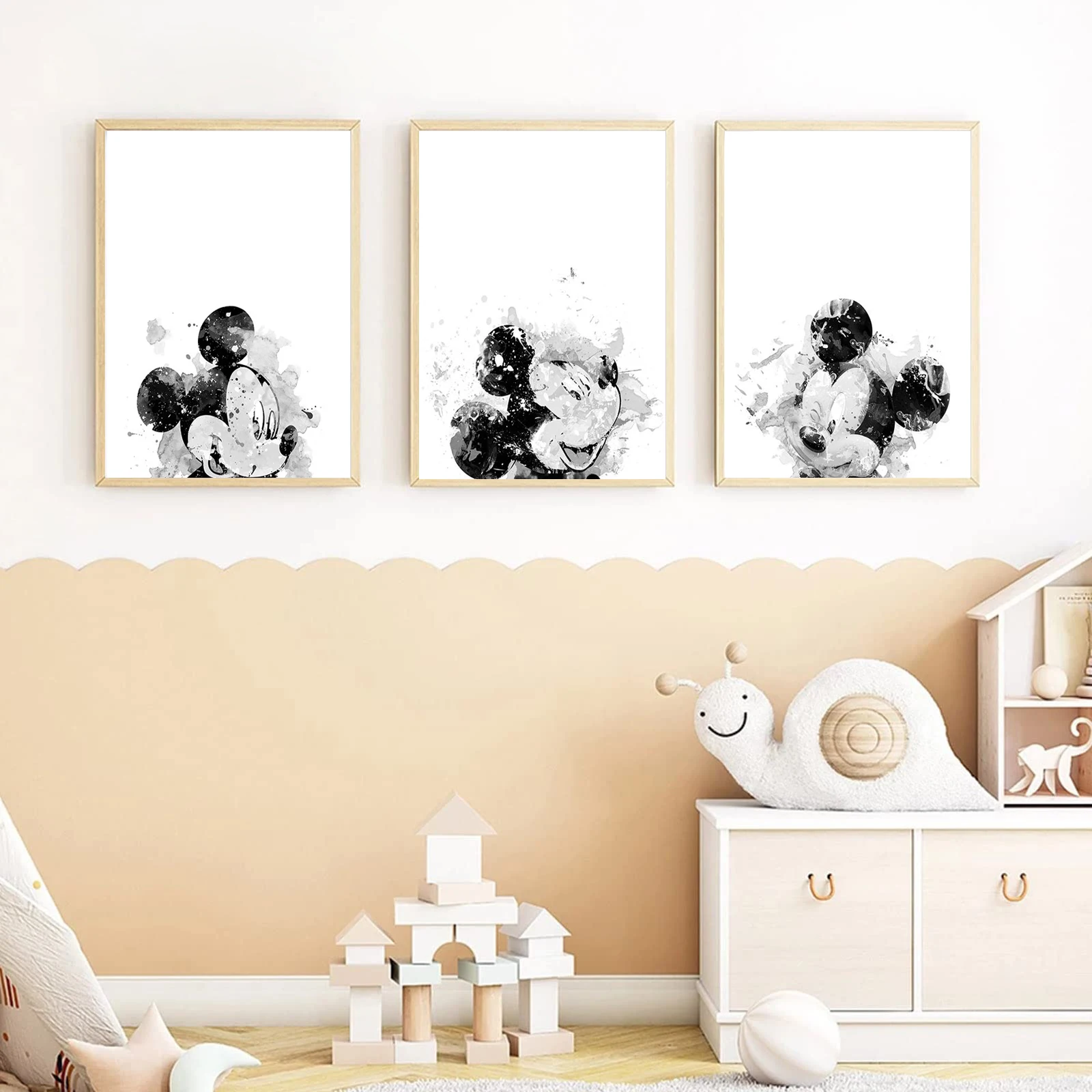 MINISO Disney Mickey Mouse Watercolor Art Print Mickey Mouse  Wall Art Canvas Poster For Nursery Kids Room Bedroom Home Decor