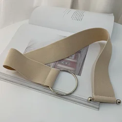 Women's Fashion Elastic Waist Belt with Round Buckle Decoration (Beige)