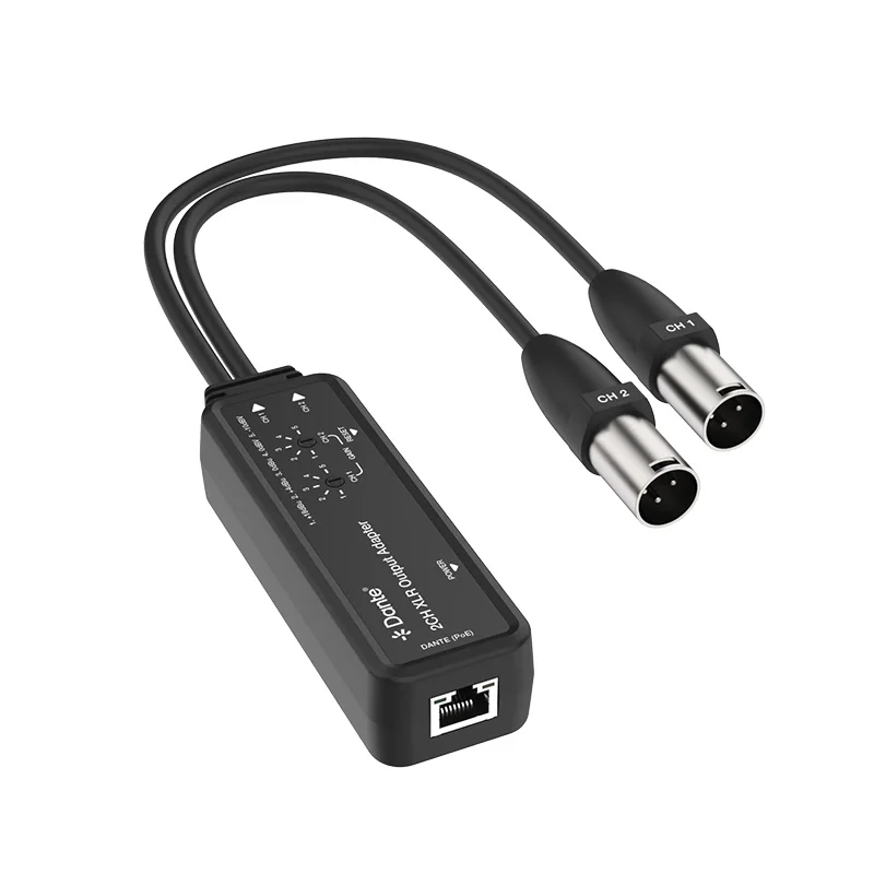 Dante 2 Channels Balanced Unbalanced XLR Analog Audio Extender over cat6 cable up to 100m 328ft support POE audio extender