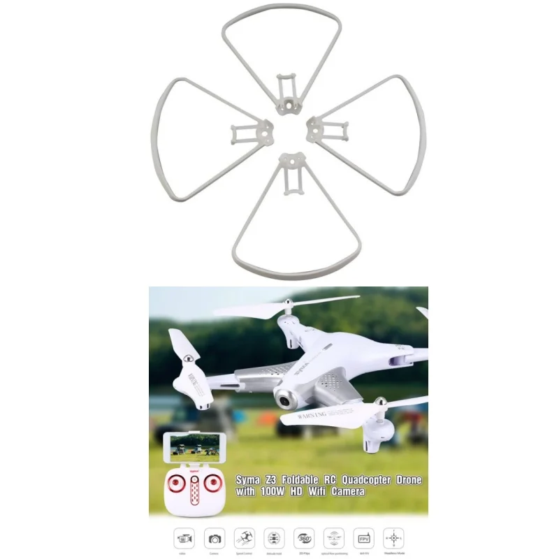 Détail des fixations des protections d'hélice SYMA Z3, lot de 4 pièces pour drone pliable.