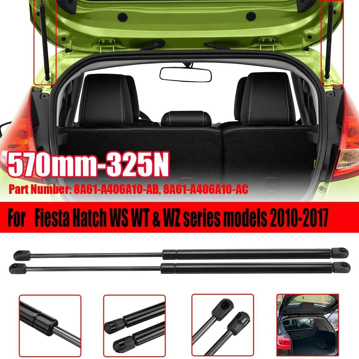Car Tailgate Boot Gas Struts Lift Gas Spring 2Pcs For Ford Fiesta Hatchback WS WT WZ Series Models 2010- 570mm 325N