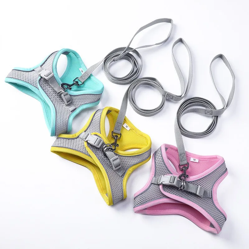 High Visibility Reflective Pet Harness Vest Breathable Mesh Cat Dog Leash Escape Proof for Small Dogs Puppies