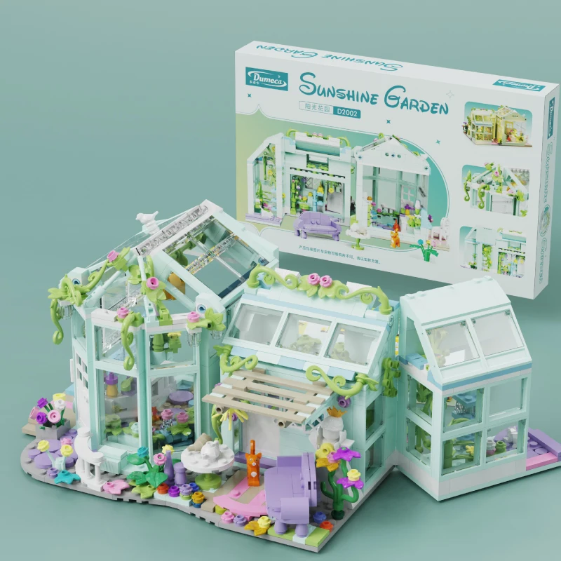 900PCS Sunshine Garden Flower Balloon House Building Blocks City Street View Assemble Bricks Toys Gift For Girl Children